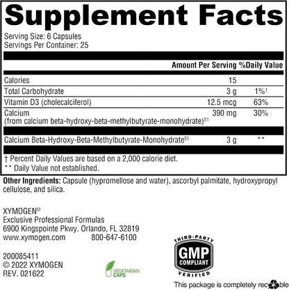 XYMOGEN HMB PRO - Muscle Recovery & Lean Muscle Support - Calcium Supplement with Vitamin D3 - Dairy-Free & Gluten-Free - 150 Capsules