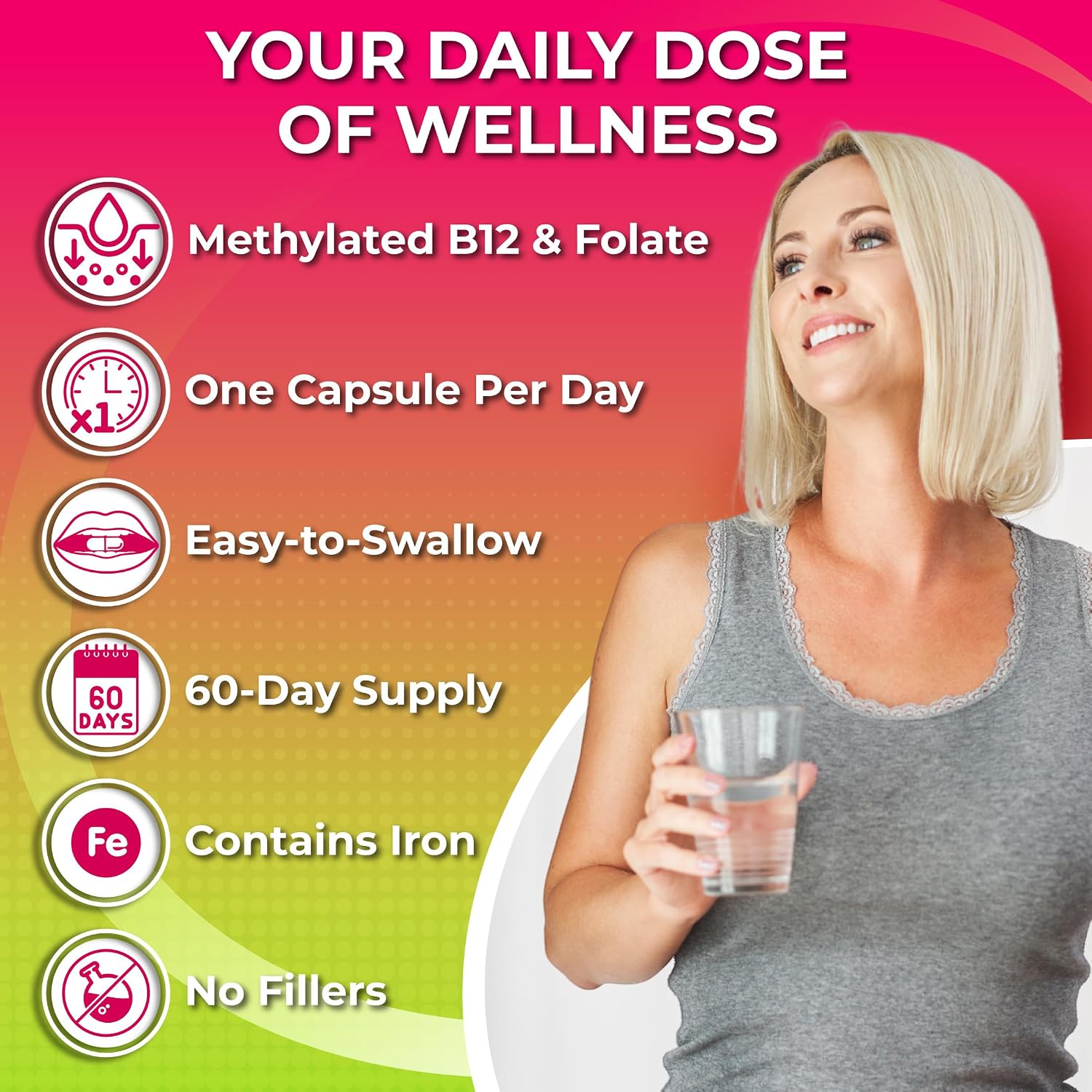 Women's Daily Multivitamin with Iron – Vegan Methylated Multivitamin with Biotin, Organic Superfoods, Probiotics, B-Complex - görsel 2