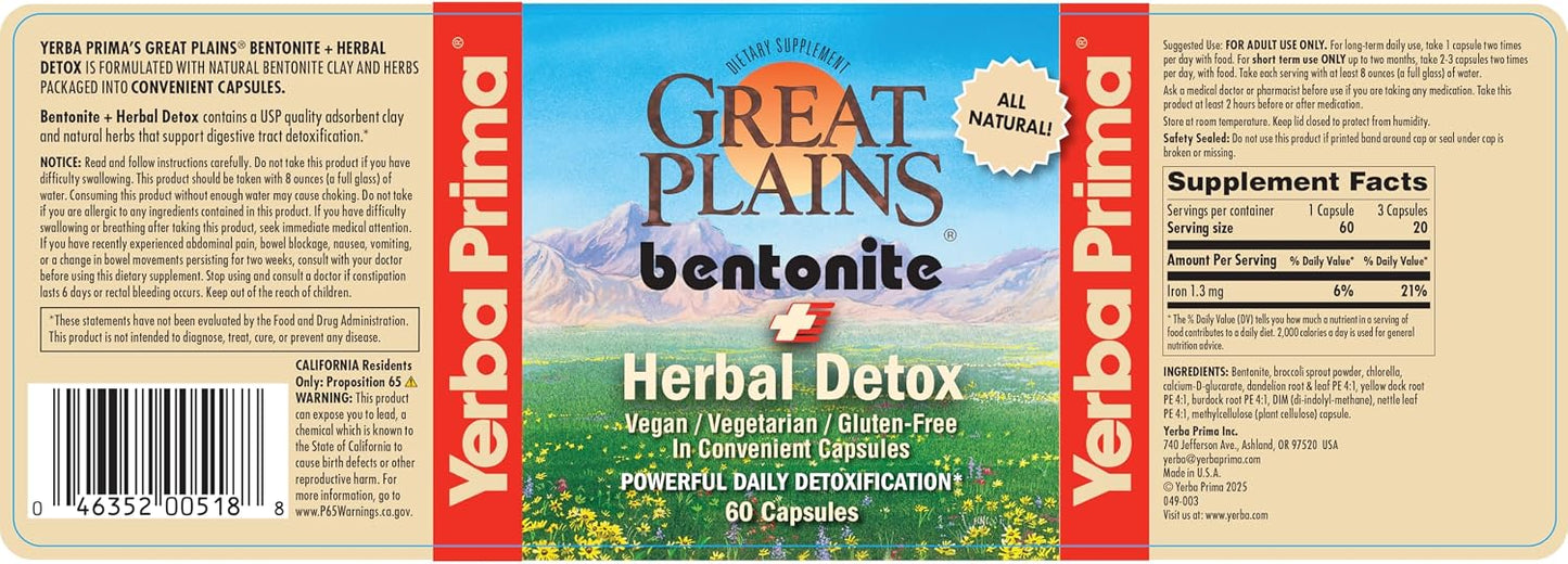 Yerba Prima Bentonite Clay Plus Herbal Detox - 60 Vegetable Capsules - Natural Cleansing Supplement - görsel 5