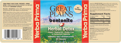 Yerba Prima Bentonite Clay Plus Herbal Detox - 60 Vegetable Capsules - Natural Cleansing Supplement