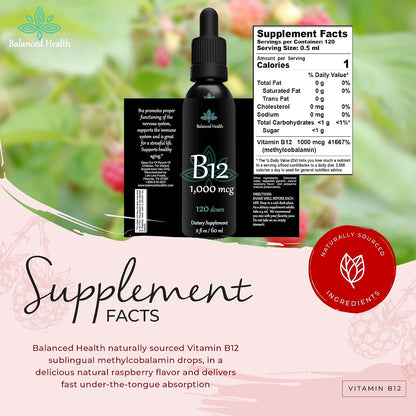 Balanced Health B12 1,000 mcg Sublingual Drops – Raspberry Flavour