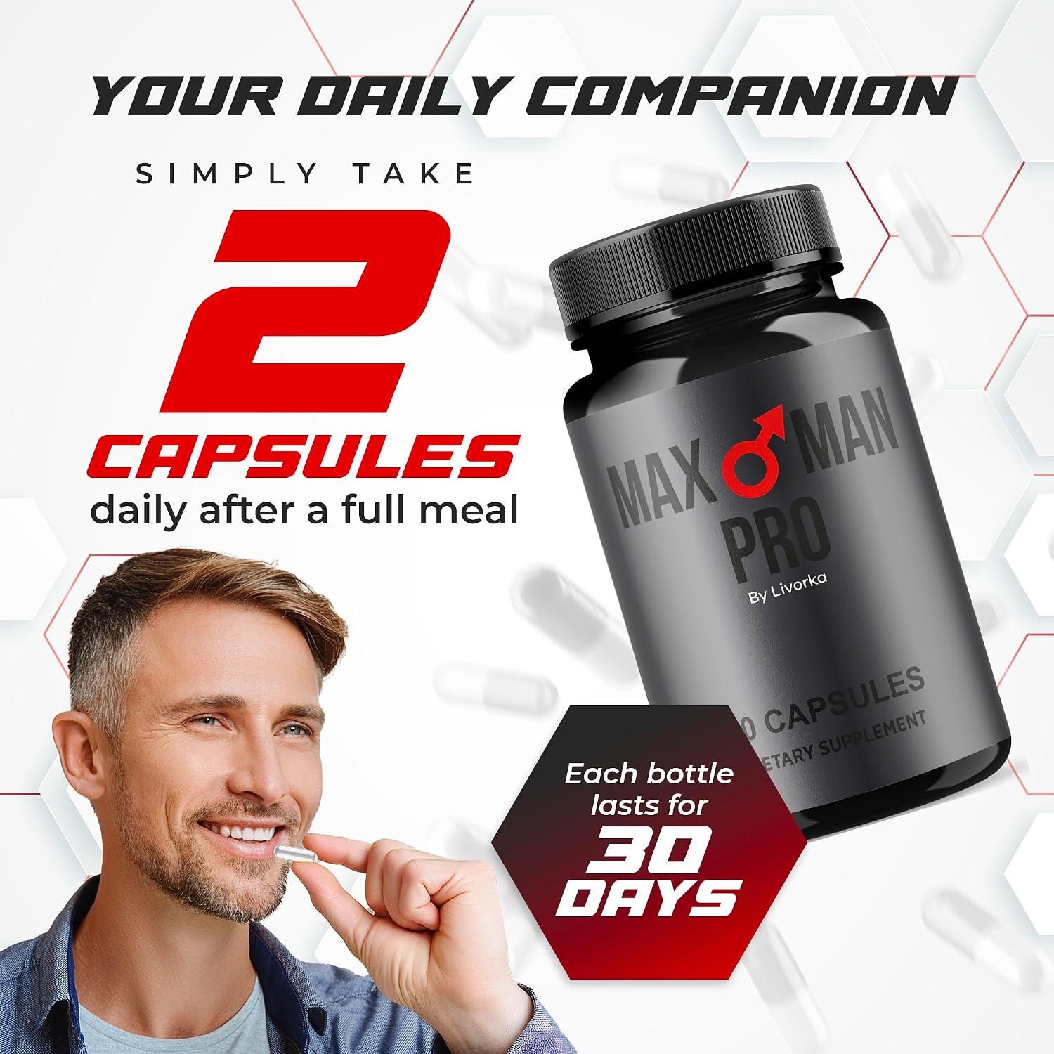 LIVORKA MaxMan Pro Dietary Supplement Capsules – 300 Capsules (5 Month Supply) - görsel 3