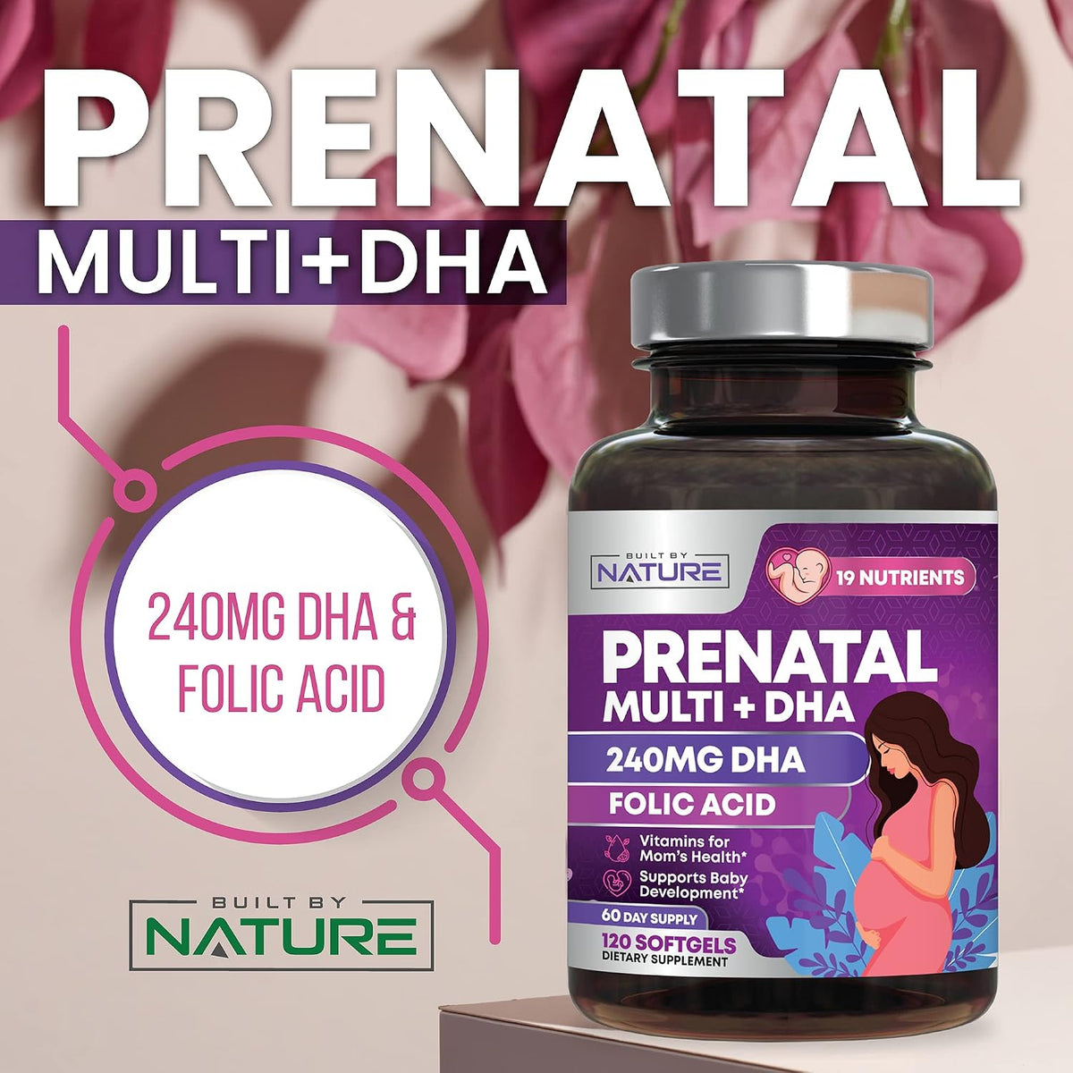 Built by Nature Prenatal Vitamins for Women - 120 Softgels - görsel 2