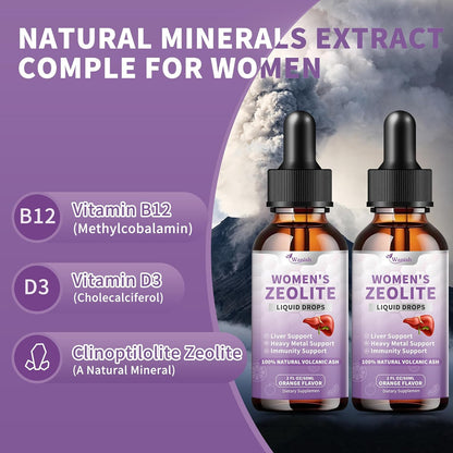 Wanish Premium Zeolite Drops for Women – 99%+ Pure Natural Volcanic Ash with B12 & D3, Vegan, Non-GMO, 118 ml
