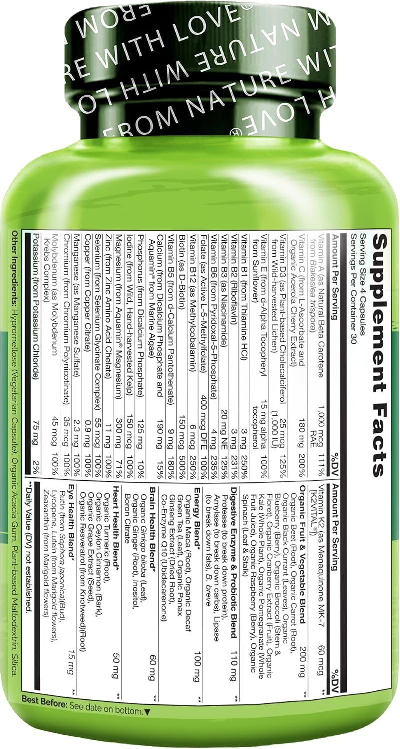 NATURELO Men's Multivitamin - Whole Food Supplement with Vitamins & Minerals, 120 Vegan Capsules - görsel 4