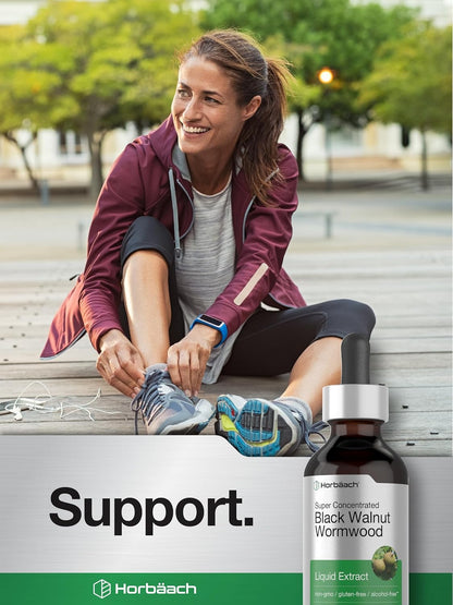 Horbäach Black Walnut Hull & Wormwood Extract Tincture - 59 ml, Alcohol-Free Liquid Supplement