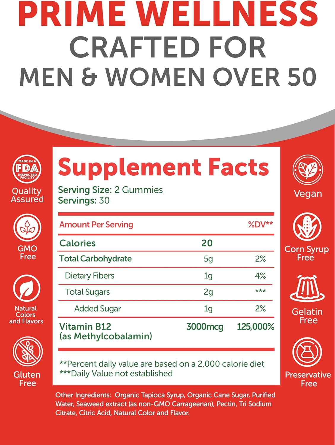 Lunakai USA-made Vitamin B12 Gummies for Adults 50+ - Non-GMO B12 for Energy & Vitality Boost - Citrus Flavour - 60ct - görsel 5