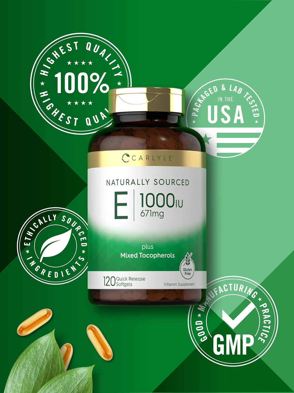 Carlyle Vitamin E 1000 IU Soft gel capsules with Mixed Tocopherols, 120 Count - görsel 6