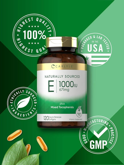 Carlyle Vitamin E 1000 IU Soft gel capsules with Mixed Tocopherols, 120 Count