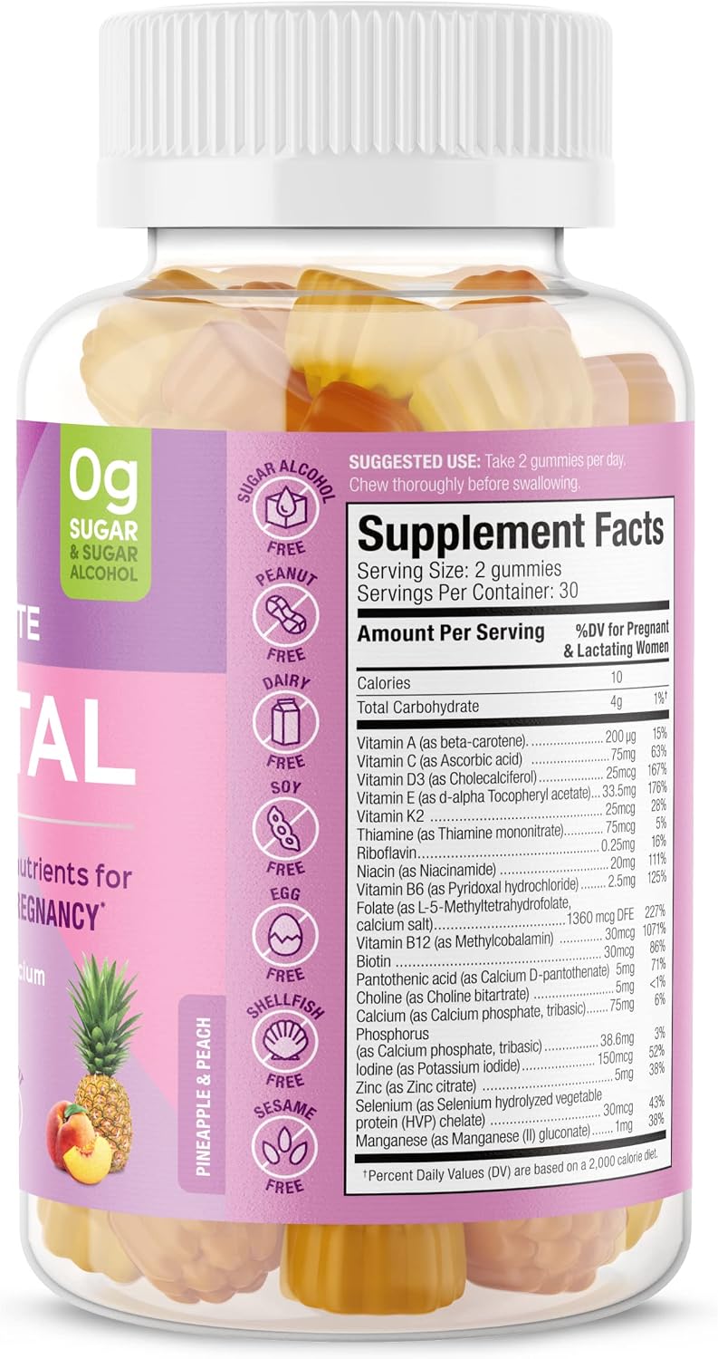 SUKU Prenatal Multivitamin Gummies – Folate, Calcium, Vitamin D3, B12, K2 – Sugar-Free, Vegetarian, Gluten-Free – Pineapple Peach – 60 Count - görsel 2