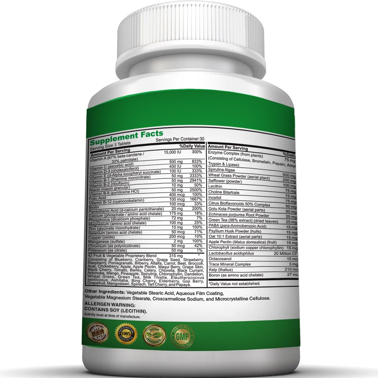 Pure Healthland Non-GMO Super Daily Multivitamin for Adults – 42 Natural Fruits & Vegetables Blend with 21 Essential Vitamins & Minerals – Vegan Coating Tablets, 90 Count, Made in USA - görsel 3