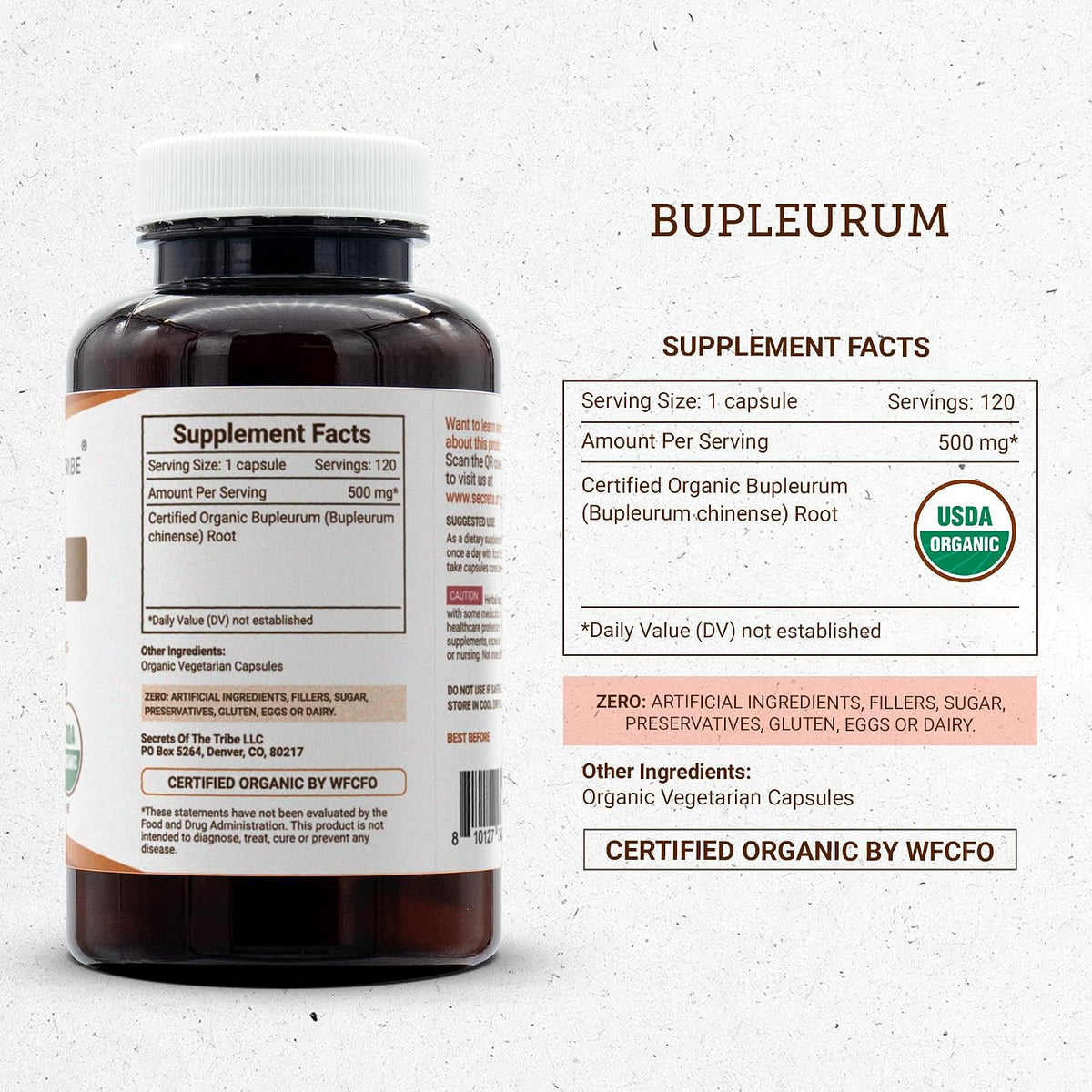 Secrets of the Tribe Bupleurum Organic Capsules | Certified Organic Vegetarian Capsules, Herbal Dietary Supplement | Bupleurum chinense Dried Root (120 Count) - görsel 4