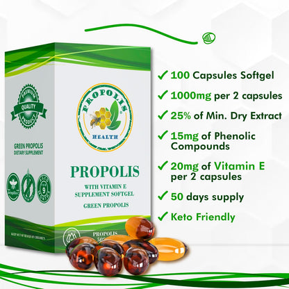 Propolis Health Propolis Capsules 1000mg with Vitamin E – 100 Capsules