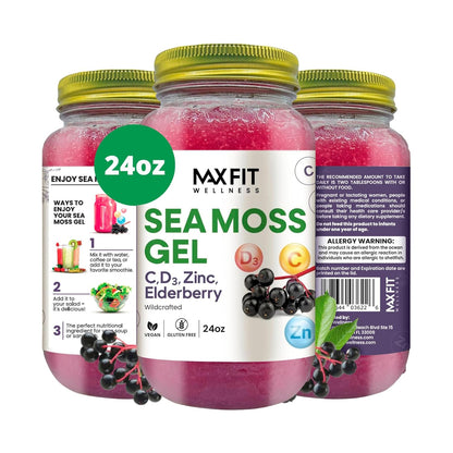MAX FIT Sea Moss Gel with Maca and Ashwagandha | Wildcrafted Gold Sea Moss from Saint Lucia | 92 Vitamins and Minerals | Non-GMO, Raw, 680 g