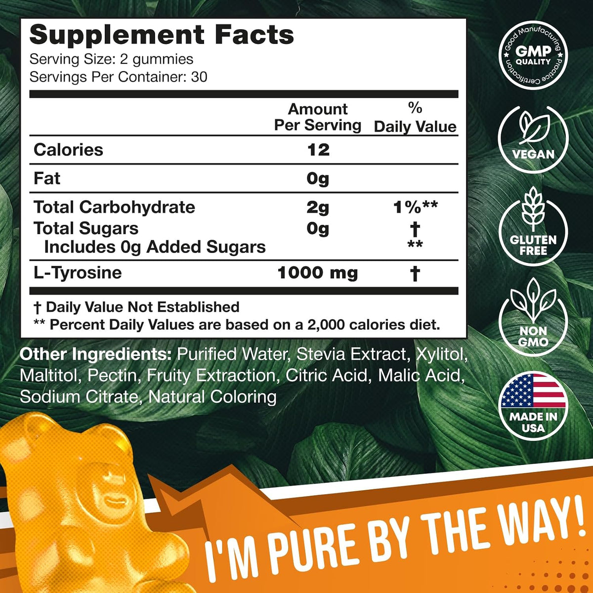 JOYLI L-Tyrosine Gummies 1000MG – Sugar-Free Vegan Focus Supplement – 500mg Per Gummy – 60 Pcs per Pack (2 Pack) - görsel 3