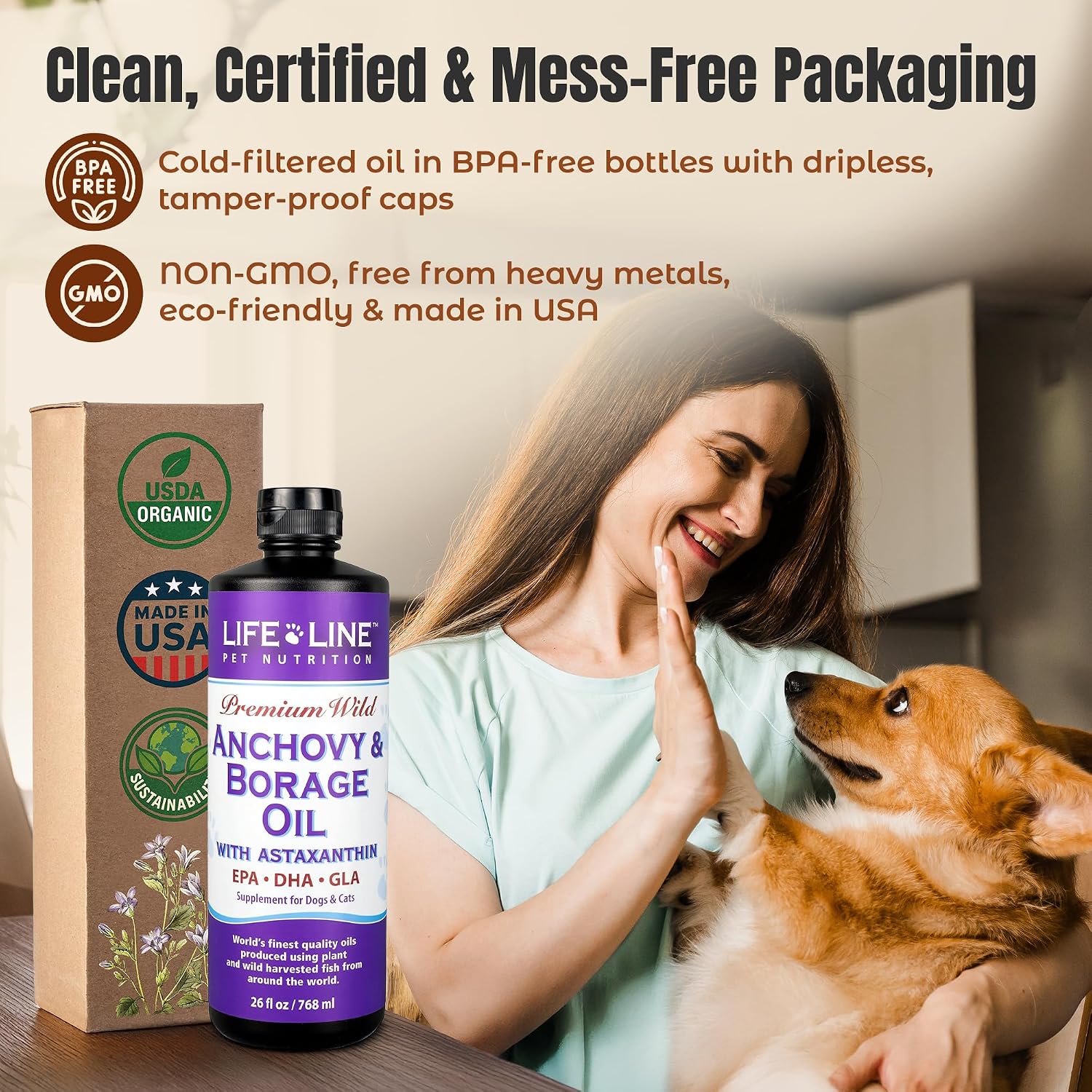 Lifeline Wild Anchovy & Borage Oil for Dogs | Omega-6 GLA Supplement for Skin Health, Allergies & Coat | Reduces Shedding, Itching & Inflammation – 770 ml - görsel 5
