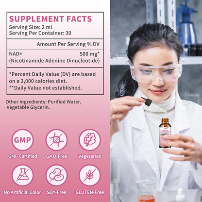 Wanish Liposomal NAD Liquid Supplement – 500 mg NAD Nicotinamide for Energy and Cell Regeneration, Vegan, Sugar-free, 60 ml
