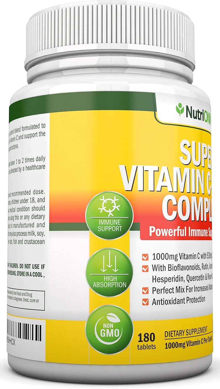 Super Vitamin C Complex - 1695 mg - 180 Tablets - with Citrus Bioflavonoids, Rose Hips, Rutin, Quercetin & Hesperidin - Non-GMO - görsel 4