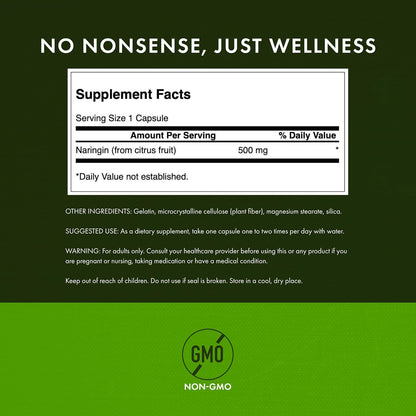 Swanson Naringin Citrus Bioflavonoid Antioxidant Supplement for Adults Seeking to Support Vitamin C Absorption - 500 mg (60 Capsules, Pack of 2)