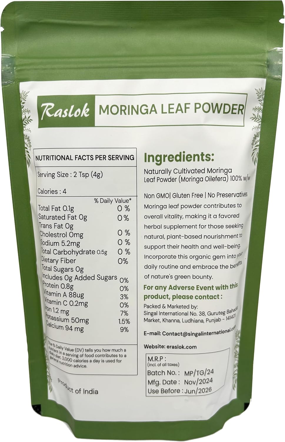 Raslok Moringa Powder - 100% Pure Moringa Leaf, No Stems (227 g) - görsel 2