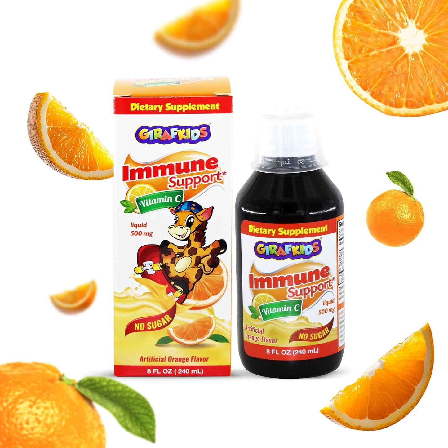 GirafKids Liquid Vitamin C for Children Aged 4+ | 8 fl oz, 500mg | Sugar-Free Formula with Safe, Premium Ingredients | Delicious Orange Flavour | Immune Support & Energy Boost - görsel 6