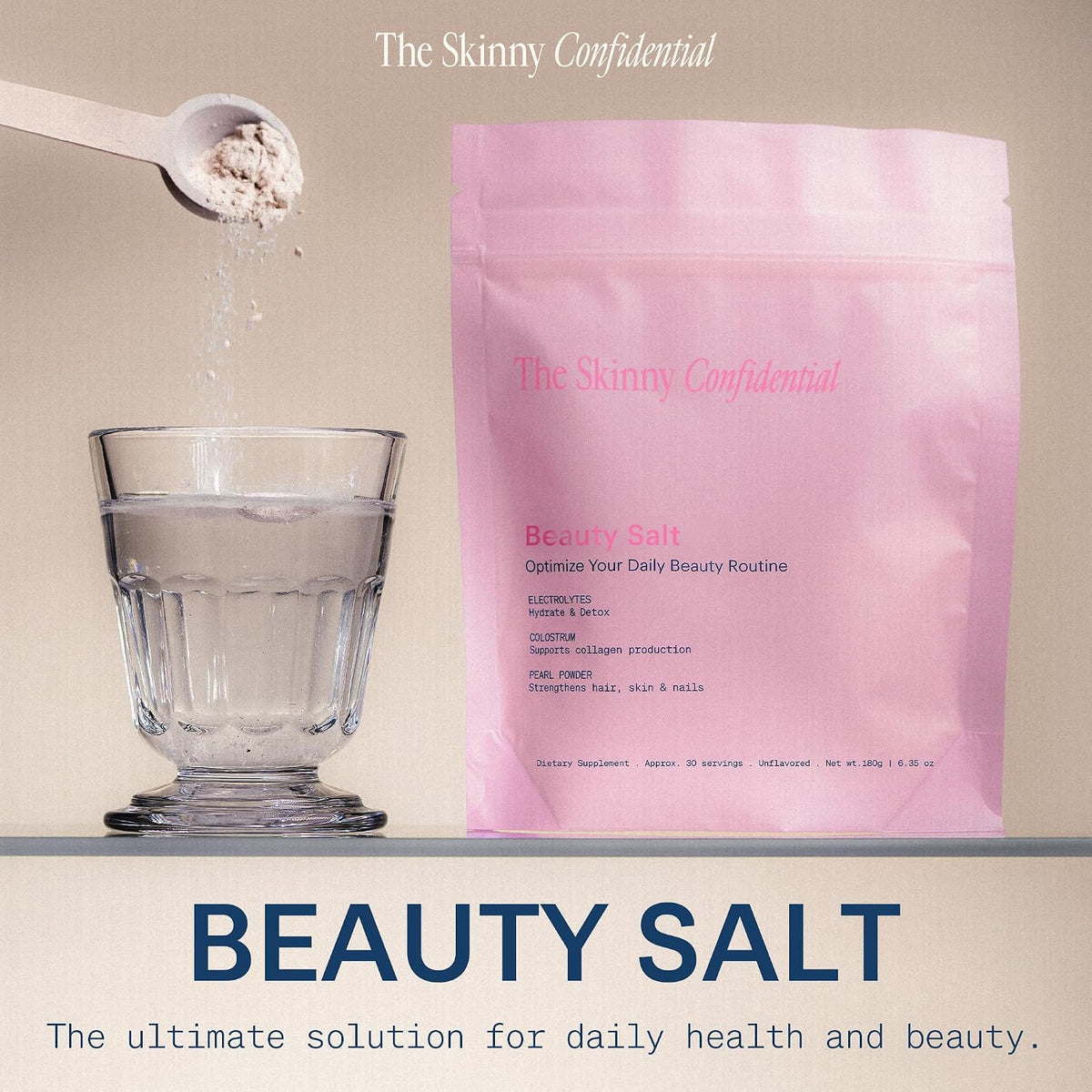 The Skinny Confidential Beauty Salt Hydration Powder with Grass-Fed Colostrum, Electrolytes & Pearl Powder - görsel 2