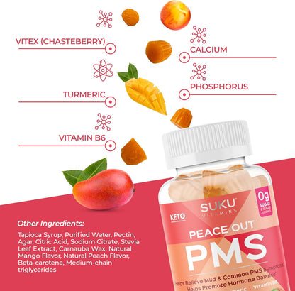 SUKU PMS Gummy Supplement with Chasteberry – Peach Mango (50 Gummies)