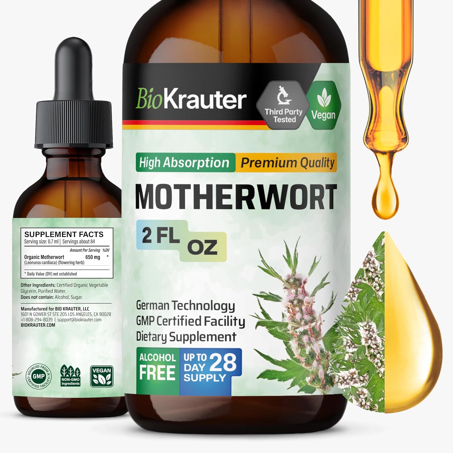 BIO KRAUTER® Perimenopause & Menopause Supplement – Vegan Motherwort Tincture, 60 ml - görsel 1