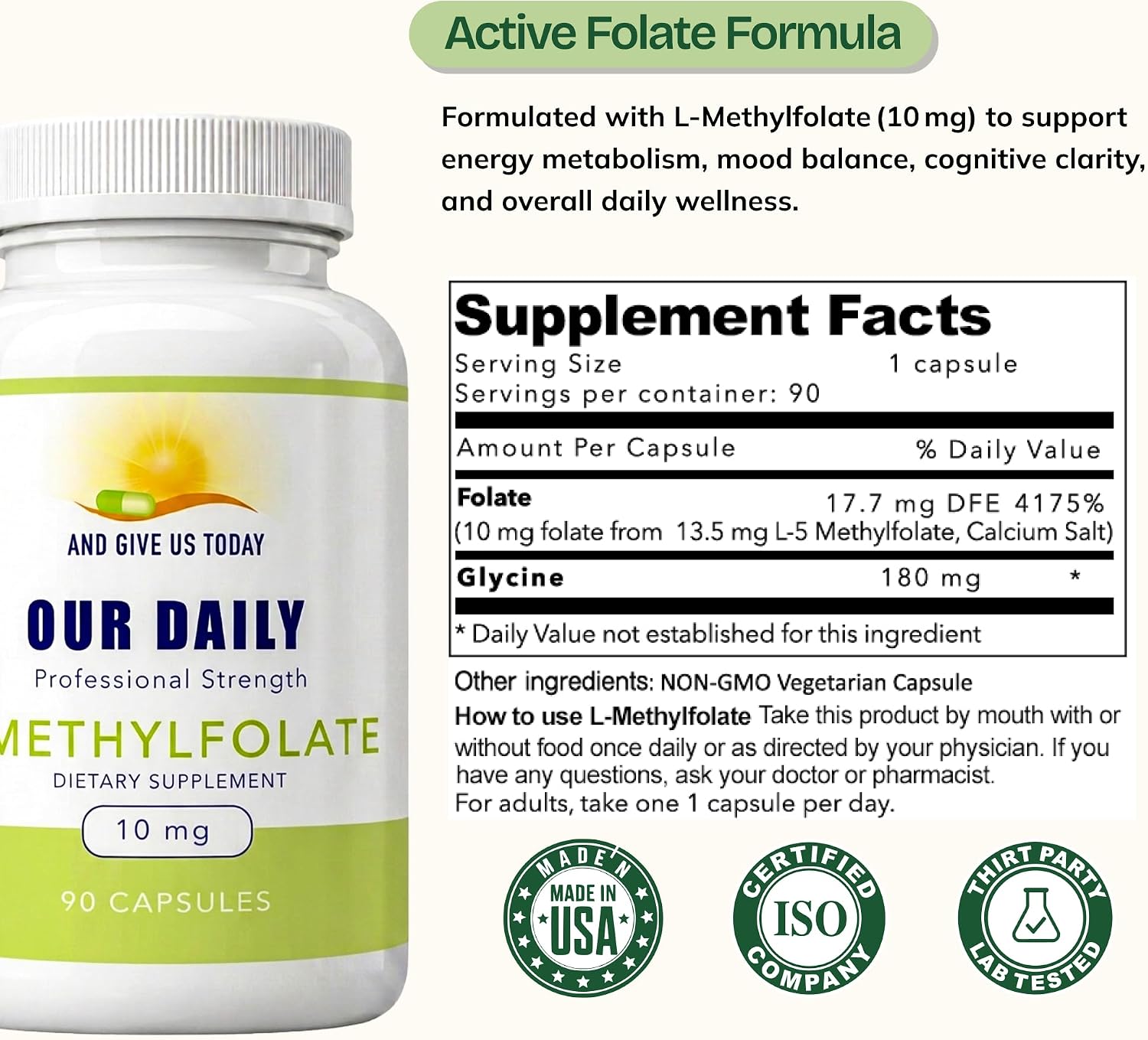 Our Daily Vites L-Methylfolate 10 mg – High-Strength Active Folate (5-MTHF), 90 Vegan Capsules - görsel 3
