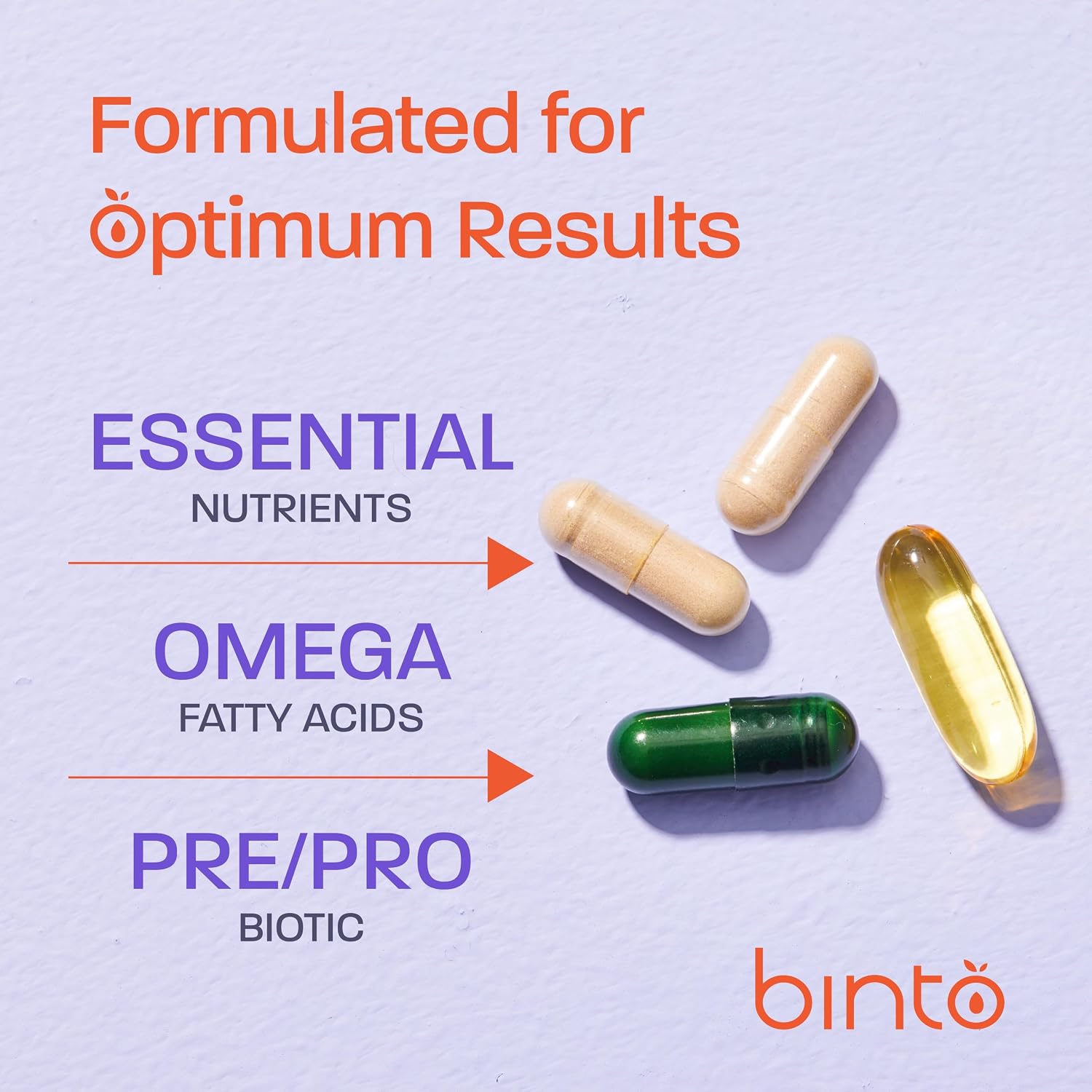 Binto Complete 4-in-1 Multi-Symptom Menopause Relief Kit – 30-Day Supply – Multivitamins with Omega-3, Ashwagandha and Probiotics/Prebiotic Fibre Blend – Non-GMO - görsel 4