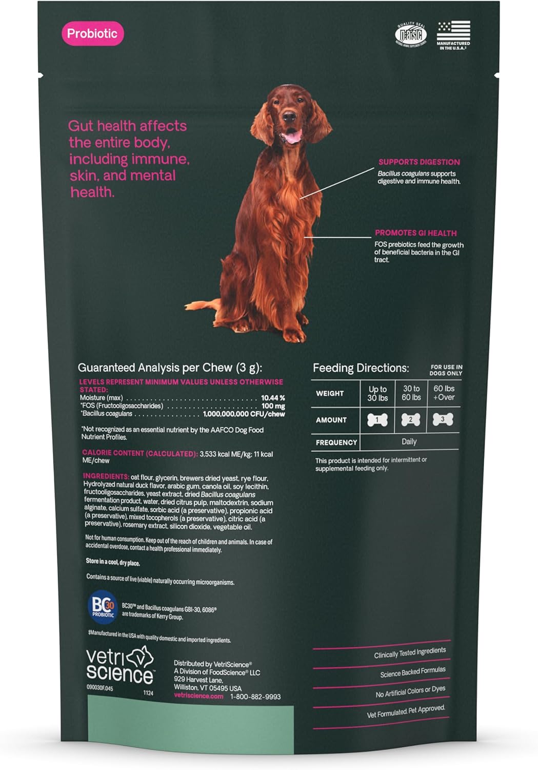 VetriScience Gut Health Chews - Probiotic Everyday Digestive Supplement for Dogs, Duck Flavour, 45 Chews - görsel 5