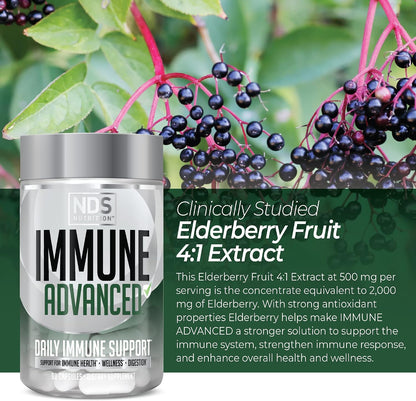 Advanced Immune Support – Elderberry, Vitamin C, D, Zinc, Probiotic, 90 Capsules