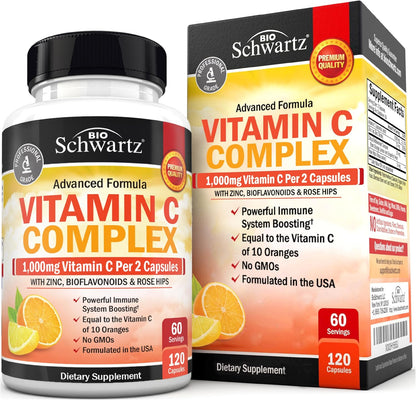 BioSchwartz Vitamin C Complex - 1000mg Capsules with Rose Hips, Zinc & Citrus Bioflavonoids, 120 Capsules