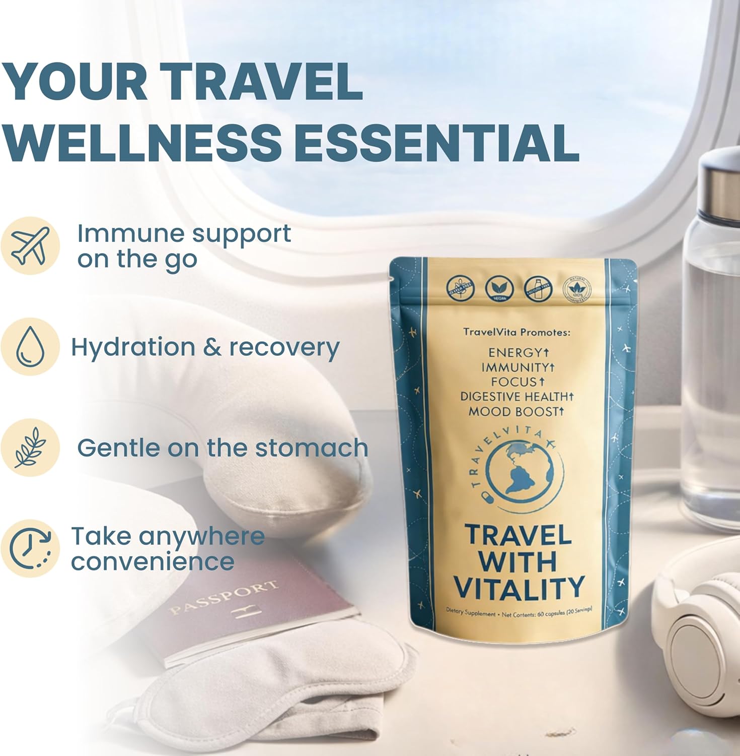 TravelVita Natural Travel Pills - Travel Supplement for Jet Lag, Digestion, Immunity & Energy (30-Day Supply) - görsel 2