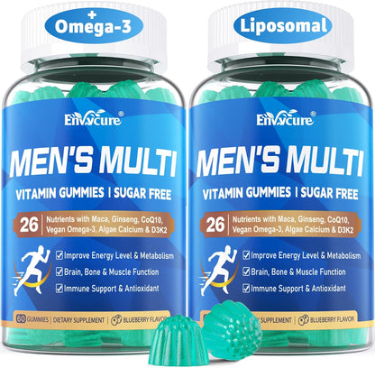 Methylated Multivitamin for Men Gummies | Vegan Omega-3, CoQ10, Zinc | Liposomal | Sugar Free | 120 Gummies