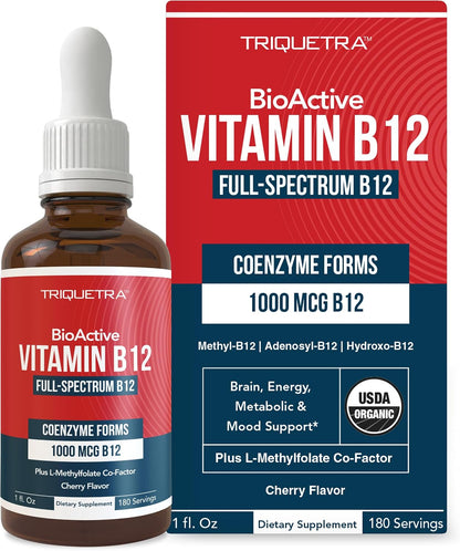 BioActive Vitamin B12 1000 mcg – Triple Form Sublingual with Methylfolate (Cherry, 180 Servings)