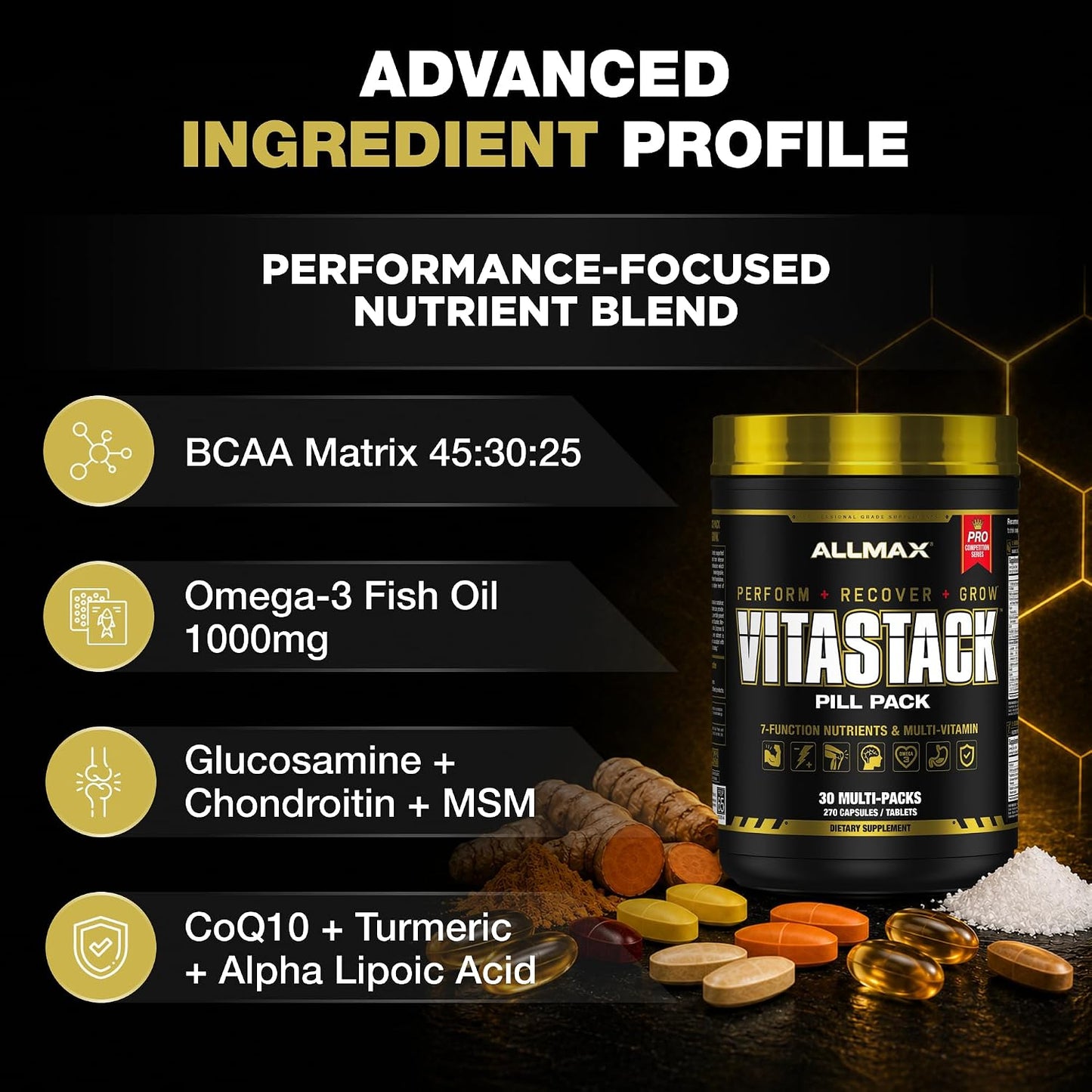 ALLMAX VITASTACK Multivitamin Sachets – 30 Daily Sachets with Omega-3, BCAAs & Enzymes - görsel 5