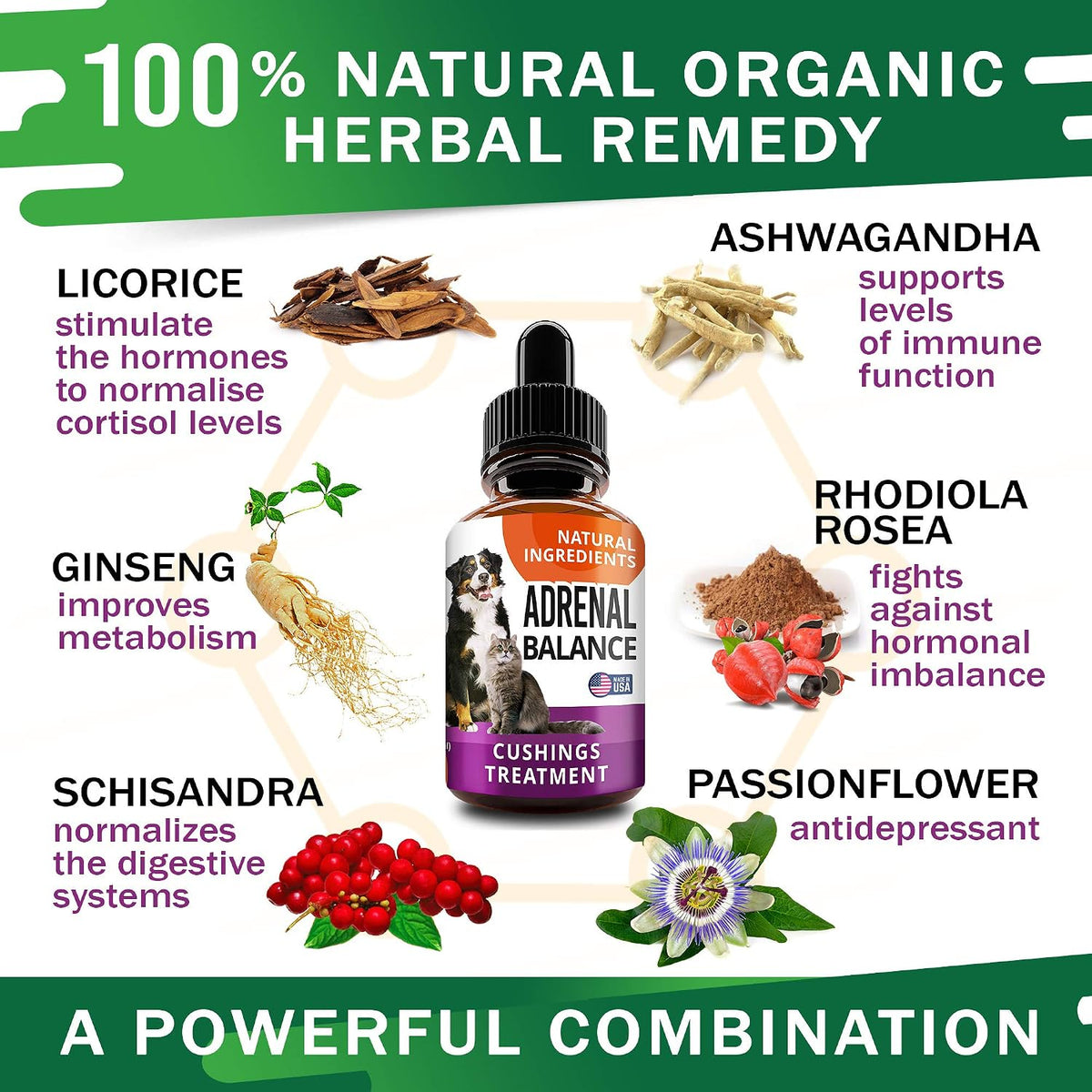 Adrenal Balance for Dogs and Cats - Herbal Adrenal Support Drops with Ashwagandha, Liquorice Root, Rhodiola Rosea, 2 oz - görsel 3