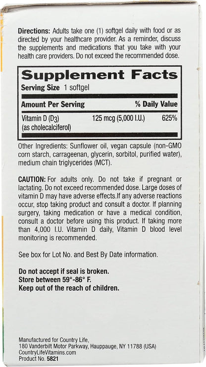 Country Life Vegan D3, 60 Softgels