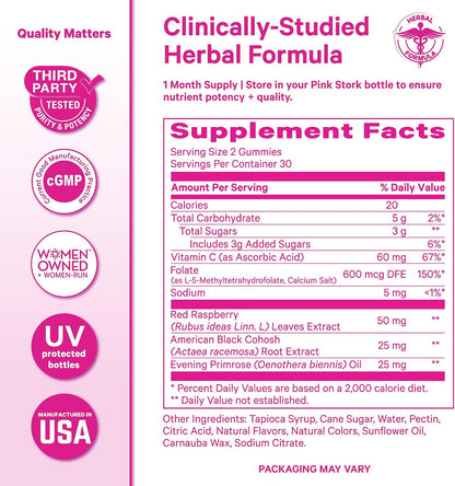 Pink Stork Hormone Balance Gummies – Women's PMS and Menopause Support (60 Vegan Gummies)