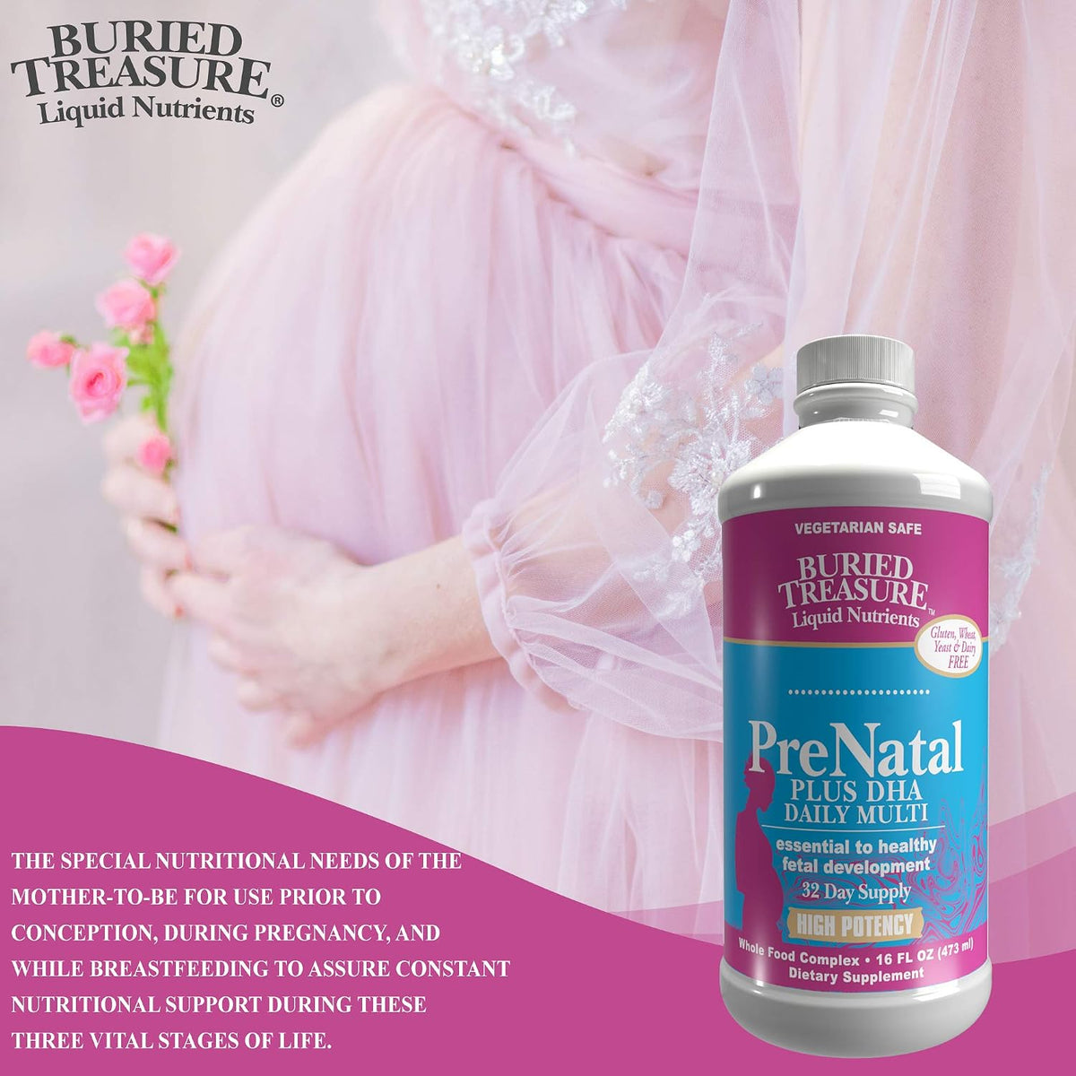 Buried Treasure Prenatal Plus DHA Complete, 16 oz Orange Banana Flavour - görsel 6