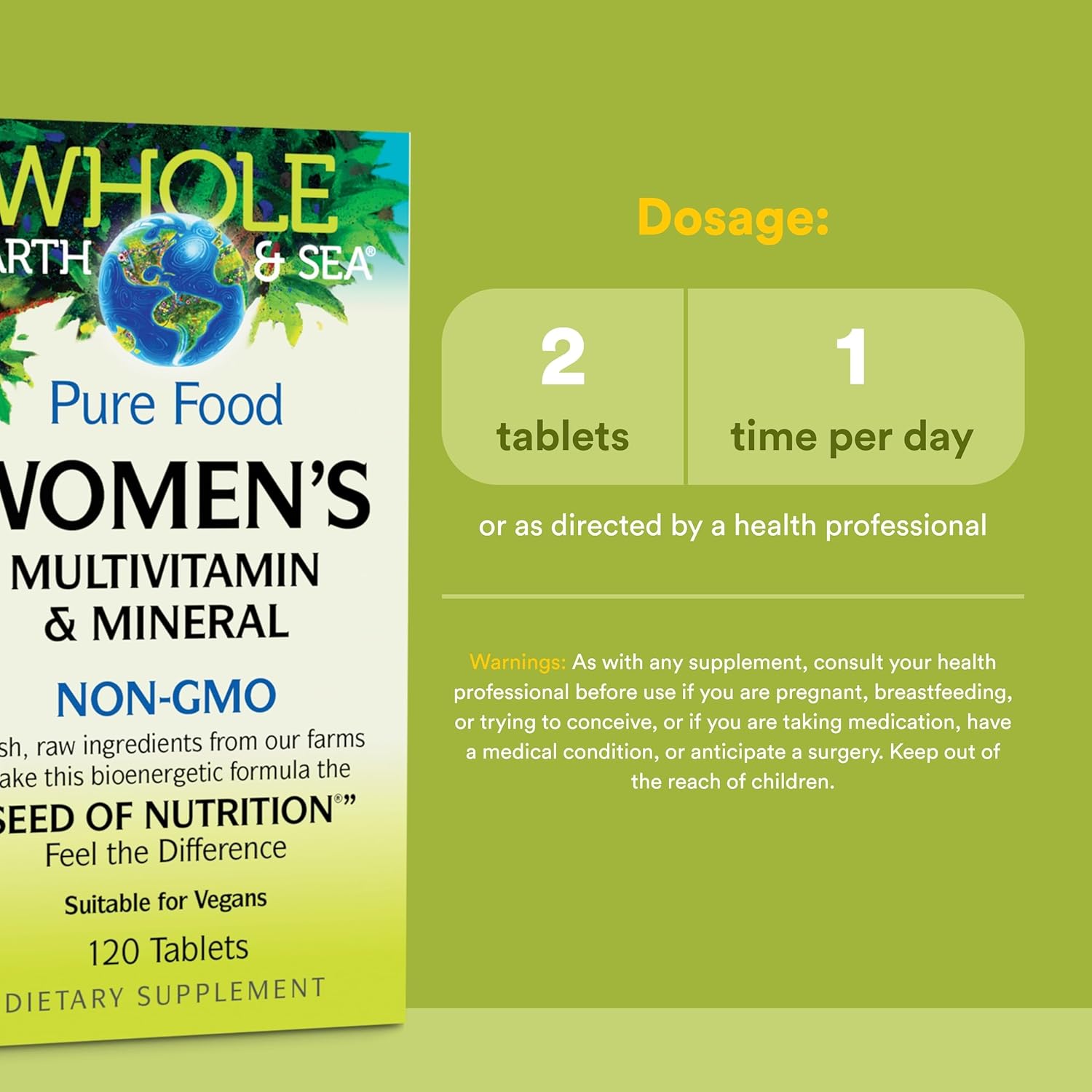 Natural Factors Whole Earth & Sea Women's Multivitamin & Mineral - Whole Food Supplement with Iron, 120 Tablets - görsel 3