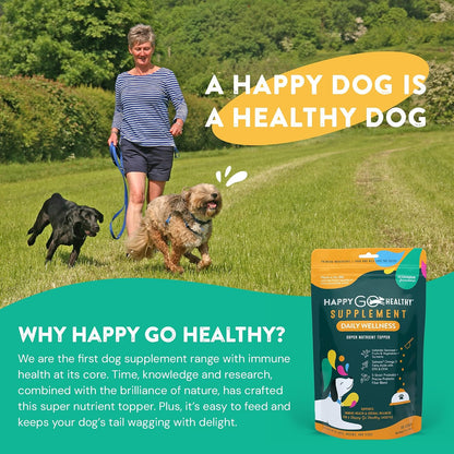 Happy Go Healthy Daily Wellness Supplements for Dogs – Probiotic & Prebiotic with Salmon Oil & Seaweed, 60 Count