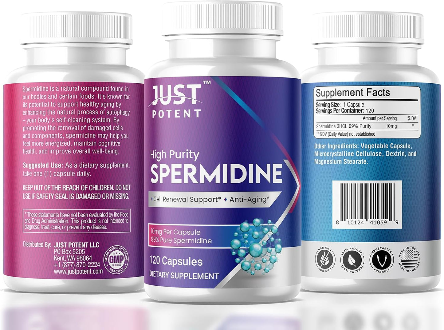 Just Potent High Purity (99%) Spermidine Supplement – 120 Capsules, 10mg Each – Cell Renewal Support - görsel 9
