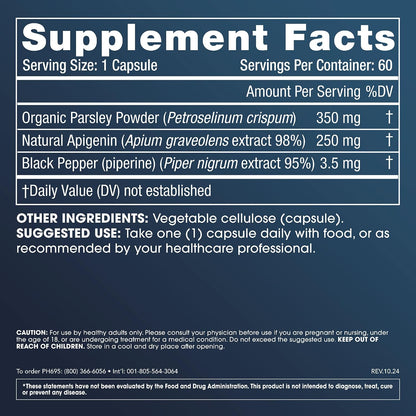 ProHealth Full Spectrum Apigenin Plus | 60 Capsules | Plant-Derived Apigenin with Parsley & BioPerine® for NAD+ Support, Sleep & Healthy Ageing | Manufactured in the USA, Third-Party Lab Tested