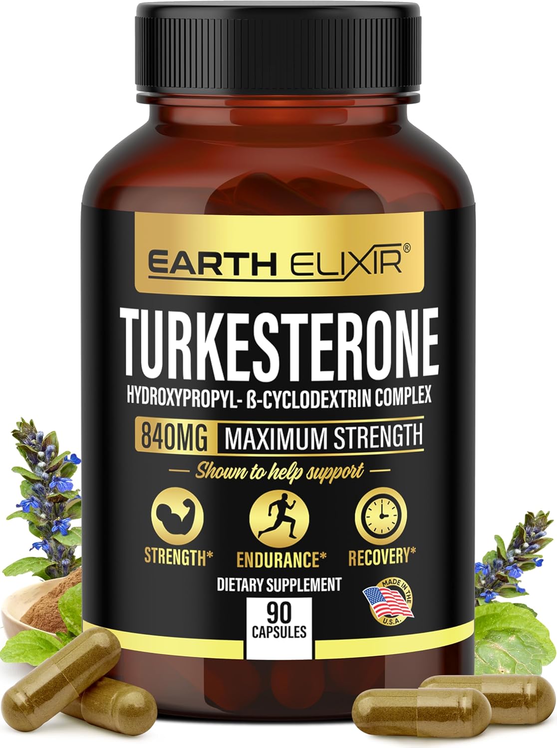 Turkesterone 840 mg – Natural Testosterone Support – 100% Pure Ajuga turkestanica Extract – Made in the USA & Third-Party Tested for Strength, Energy & Vitality - görsel 1