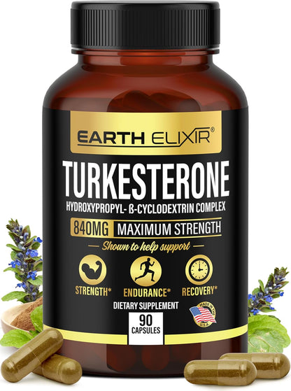 Turkesterone 840 mg – Natural Testosterone Support – 100% Pure Ajuga turkestanica Extract – Made in the USA & Third-Party Tested for Strength, Energy & Vitality