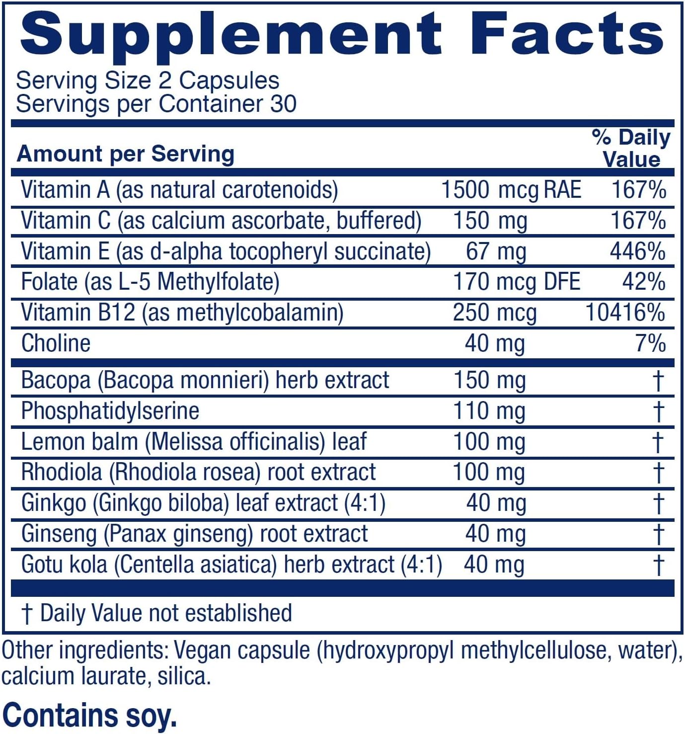 Vitanica MindBlend - Brain Support Supplement with Ginseng & L-5-MTHF, Vegan, 60 Capsules - görsel 2