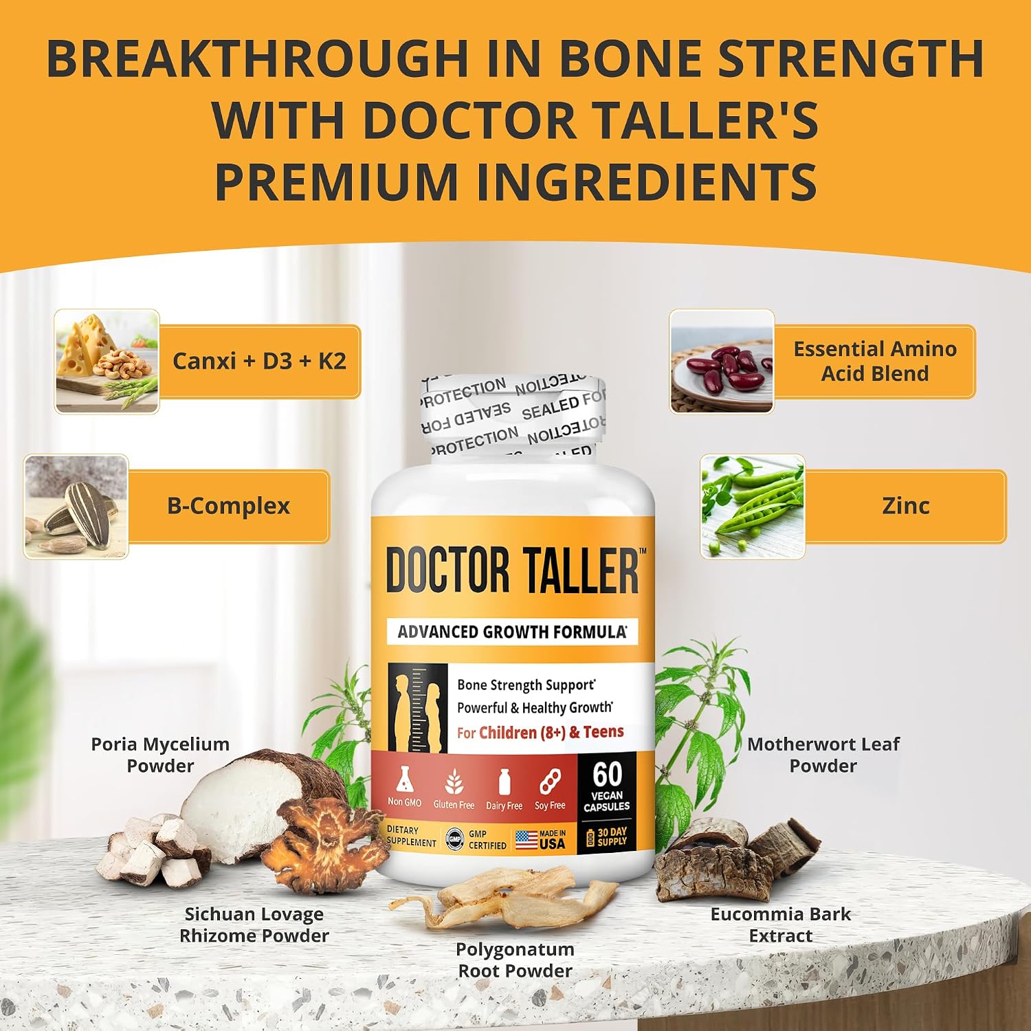NuBest Doctor Taller - Height Growth Formula with Calcium, Vitamin D3, K2, Amino Acids & Herbs for Children (8+) - 6 Month Supply - görsel 2