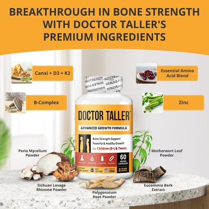 NuBest Doctor Taller - Height Growth Formula with Calcium, Vitamin D3, K2, Amino Acids & Herbs for Children (8+) - 6 Month Supply